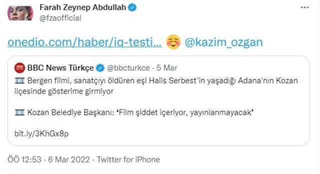 Kozan Belediye Başkanı Kazım Özgan, Farah Zeynep Abdullah'a dava açtı