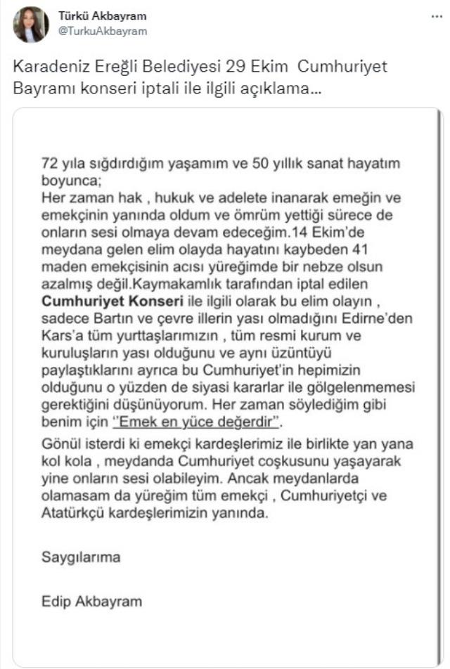 Zonguldak Valiliği, Edip Akbayram'ın konserini iptal etti!  Ünlü sanatçıdan açıklama geldi